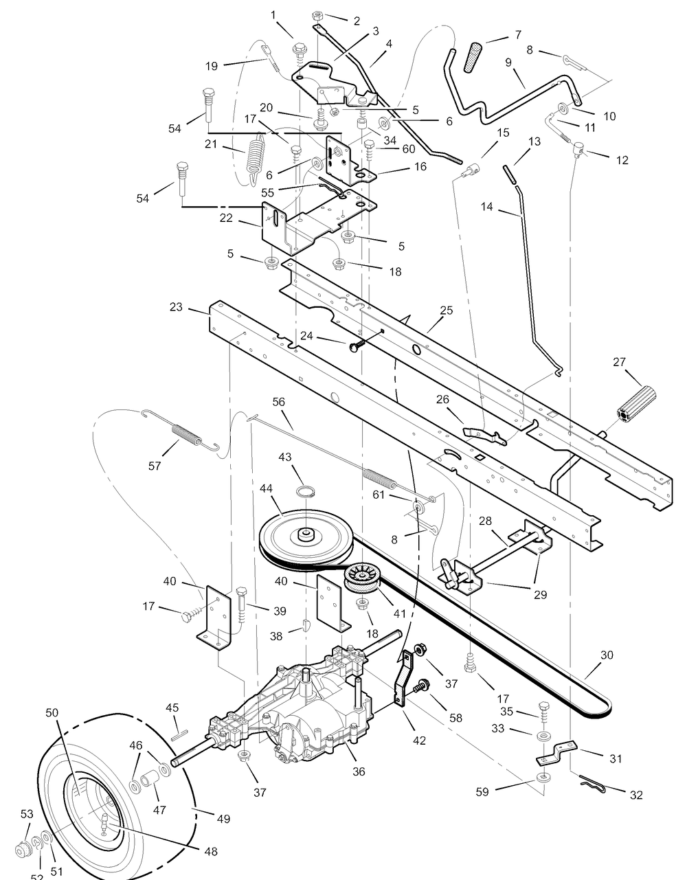 Motion Drive Diagram and Parts List for 385013X51A 2003 Briggs and Stratton Lawn Tractor